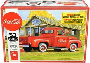 Skill 3 Model Kit 1953 Ford F-100 Pickup Truck "Coca-Cola" with Vending Machine and Dolly 1/25 Scale Model by AMT