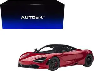 Mclaren 720S Memphis Red Metallic with Black Top and Carbon Accents 1/18 Model Car by Autoart