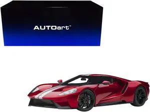 2017 Ford GT Liquid Red Metallic with Silver Stripes 1/12 Model Car by Autoart