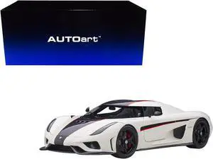 Koenigsegg Regera White with Black Carbon and Red Stripes 1/18  Model Car by Autoart