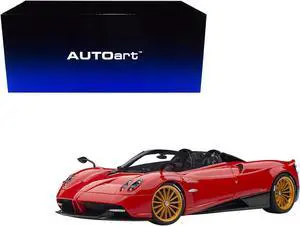 Pagani Huayra Roadster Rosso Monza Red and Carbon with Luggage Set 1/18 Model Car by Autoart