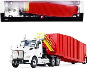 Kenworth T880 Winch Truck with Pinnacle Frac Tank Trailer White and Viper Red 1/34 Diecast Model by First Gear