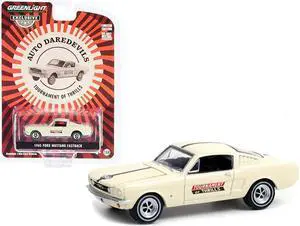 1965 Ford Mustang Fastback #56 Cream Auto Daredevils "Tournament Of Thrills" "Hobby Exclusive" 1/64 Diecast Model Car by Greenlight