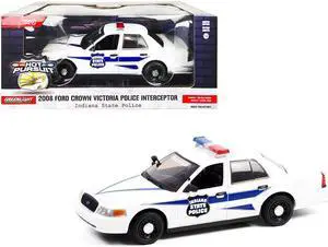 2008 Ford Crown Victoria Police Interceptor White with Dark Blue Stripes "Indiana State Police" "Hot Pursuit" Series 1/24 Diecast Model Car by Greenlight