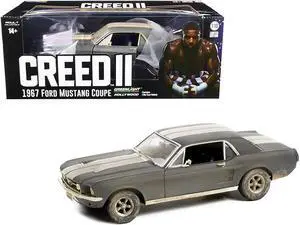 1967 Ford Mustang Coupe Matt Black with White Stripes (Weathered) (Adonis Creed's) "Creed II" (2018) Movie 1/18 Diecast Model Car by Greenlight
