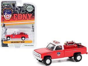 1986 Chevrolet M1008 Pickup Truck Red with White Top with Fire Equipment and Hose and Tank "Fire Department City of New York" (FDNY) "Hobby Exclusive" 1/64 Diecast Model Car by Greenlight