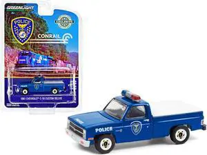 1981 Chevrolet C-10 Custom Deluxe Pickup Truck Blue with White Truck Bed Cover "Conrail (Consolidated Rail Corporation) Police" "Hobby Exclusive" 1/64 Diecast Model Car by Greenlight