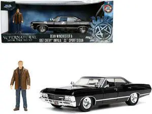 1967 Chevrolet Impala SS Sport Sedan Black and Dean Winchester Diecast Figurine "Supernatural" (2005-2020) TV Series "Hollywood Rides" Series 1/24 Diecast Model Car by Jada