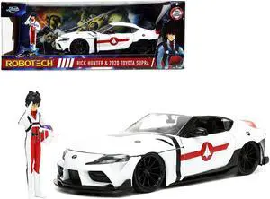 2020 Toyota Supra White and Rick Hunter Diecast Figurine "Robotech" "Hollywood Rides" Series 1/24 Diecast Model Car by Jada