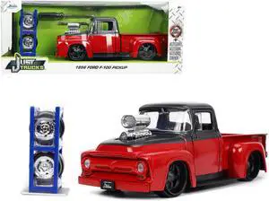 1956 Ford F-100 Pickup Truck Red and Dark Gray Metallic with Extra Wheels "Just Trucks" Series 1/24 Diecast Model Car by Jada