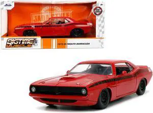 1973 Plymouth Barracuda Red with Black Stripes "Bigtime Muscle" Series 1/24 Diecast Model Car by Jada