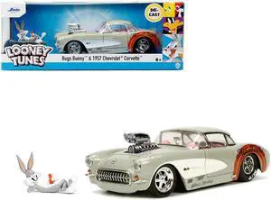 1957 Chevrolet Corvette Beige with Pink Interior with Bugs Bunny Figure "Looney Tunes" "Hollywood Rides" Series 1/24 Diecast Model Car by Jada