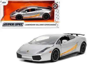Lamborghini Gallardo Superleggera Silver Metallic with Yellow Stripes "Hyper-Spec" Series 1/24 Diecast Model Car by Jada