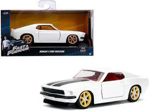 Roman's Ford Mustang White with Black Stripes and Red Interior "Fast & Furious" Movie 1/32 Diecast Model Car by Jada