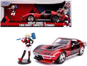 1969 Chevrolet Corvette Stingray with Harley Quinn Diecast Figurine "DC Comics" Series 1/24 Diecast Model Car by Jada