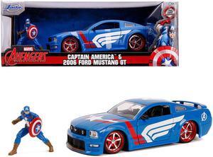 2006 Ford Mustang GT with Captain America Diecast Figurine "Avengers" "Marvel" Series 1/24 Diecast Model Car by Jada