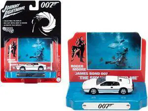 1976 Lotus Esprit S1 White with Collectible Tin Display "007" (James Bond) "The Spy Who Loved Me" (1977) Movie (10th in the James Bond Series) 1/64 Diecast Model Car by Johnny Lightning