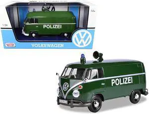 Volkswagen Type 2 (T1) Police Van "Polizei" Dark Green 1/24 Diecast Model Car by Motormax