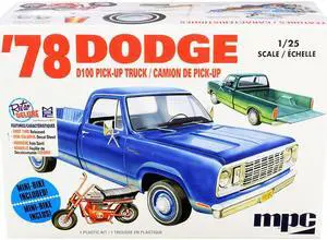 Skill 2 Model Kit 1978 Dodge D100 Pickup Truck with Mini Bike 1/25 Scale Model by MPC