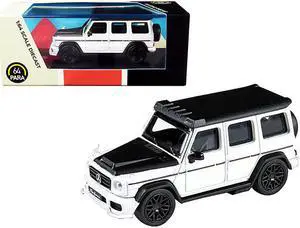 Mercedes AMG G63 Liberty Walk Wagon White with Black Hood and Top 1/64 Diecast Model Car by Paragon