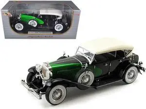 1934 Duesenberg Model J Black and Green with Cream Top 1/18 Diecast Model Car by Signature Models