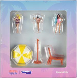 "Beach Girls" 5 piece Diecast Figure Set (3 Female Figures and 2 Beach Accessories) for 1/64 Scale Models by Tarmac Works & American Diorama