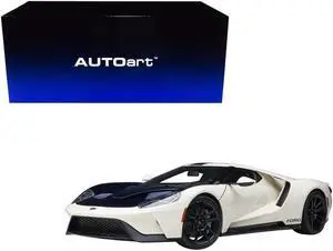 Ford GT Heritage Edition Prototype Wimbledon White with Antimatter Blue Hood and Stripe 1/18 Model Car by Autoart