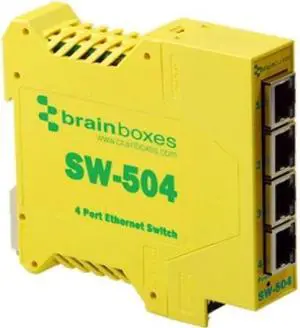 BRAINBOXES SW-504 Industrial Unmanaged Ethernet Switch 4 Ports  / 4 Ports - 4 x RJ-45 - 10/100Base-TX - Rail-mountable