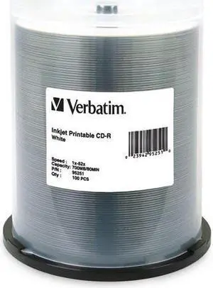 VERBATIM 95251 Verbatim - 100 x CD-R - 700 MB ( 80min ) 52x - white - ink jet printable surface - spindle