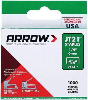 Arrow 21424 JT21 Thin Wire Staples, 1,000 pk (1/4")