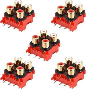AV Concentric Outlet 4 RCA Female Jack 6 Pin Connector Socket Panel Mount 5pcs