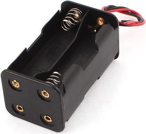 Black Plastic Wired Double Layers 4 x 1.5V AA Battery Case Holder