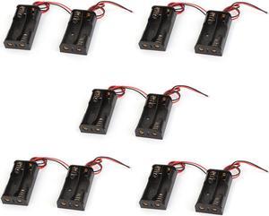 10 Pcs Double Wire Black Battery Box Case Slot Holder 2 x 1.5V AA Plastic Storage Containers