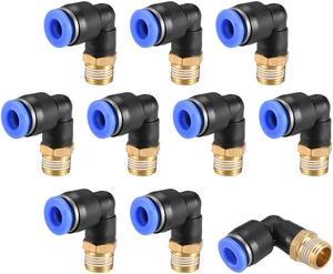 Push to Connect Tube Fitting Male Elbow 6mm Tube OD x G1/8 Thread Pneumatic Air Push Fit Lock Fitting Blue 10pcs