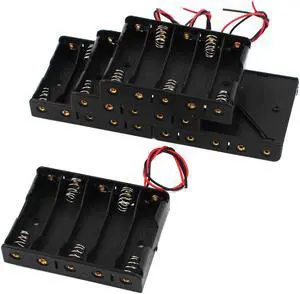 5 Pcs 5 x 1.5V AA Battery Box Case Clip Holder with 6" Lead Black