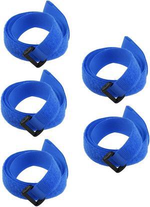 5pcs Hook and Loop Straps, 1-inch x 31-inch Securing Straps Reusable Fastening Cable Tie (Blue)