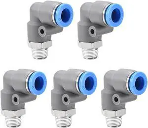 Elbow Push to Connect Air Fittings 8mm Tube OD  x 1/8PT Male Thread Pneumatic Quick Release Connectors Grey 5Pcs