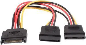 Unique Bargains SATA 15Pin Male to 2 Female M/F Hard Drive Power Cable 20cm