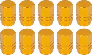 10pcs Gold Tone Tire Stem Valve Caps Wheel Valve Covers Car Dustproof Hexagon Shape Aluminium Alloy Tire Cap