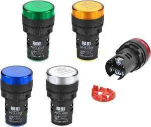 AC/DC 110V Indicator Lights, 22mm Mounting Hole, LED Dust Cover IP54, for Electrical HVAC Control Panel Switch Cabinet, Red Green Yellow Blue White - 5 Colors, Pack of 5