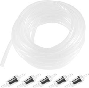 Silicone Tubing 4mm ID 6mm(1/4") OD 5m Aquarium Pump Air Hose Water Pipe Clear with Black Check Valves