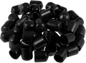 50pcs Rubber End Caps 5/8"(16mm) ID Vinyl Round End Cap Cover Screw Thread Protectors Black