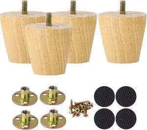 Wood Furniture Legs, Sofa Legs Round Solid Wood Couch Legs Mid-Century Modern Replacement Feet for Armchair Recliner Coffee Table Dresser Set of 4 2 Inch Wood Color
