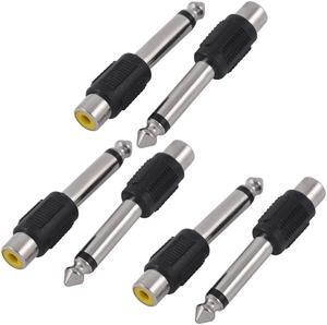 6 Pcs RCA Female to 1/4  6.35mm Male Plug Mono Audio Connectors