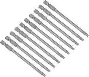 10pcs 100mm Long 1/4" Hex Shank T20 Magnetic Torx Head Screwdriver Bits S2 High Alloy Steel