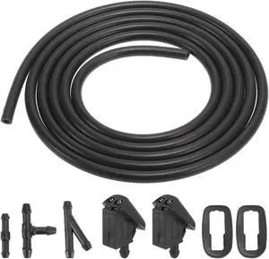 Front Windshield Washer Nozzles Kit with 2 Meters Windshield Washer Hose and 3 Connectors 1442176 for Ford Fiesta 2001-2007