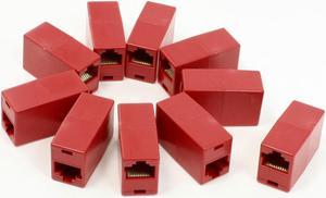 Unique Bargains RJ45 F/F LAN Network Inline Splitter Extender Coupler Red 10 Pieces