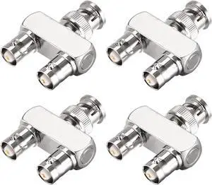 BNC Y Splitter 1 Male Jack to 2 Female Adapter 3 Way RF Coaxial Connector for CCTV Camera, 4pcs