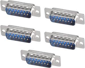 D-sub Connector Male Plug 15-pin 2-row Port Terminal Breakout Solder Type for Mechanical Equipment CNC Computers Blue Pack of 5