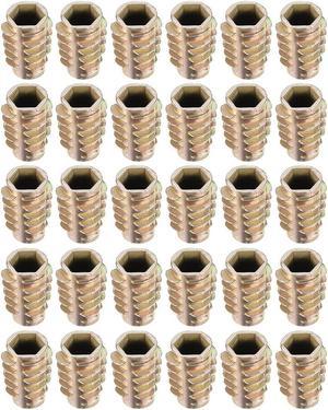 Threaded Insert Nuts Zinc Alloy Hex-Flush M8 Internal Threads 20mm Length 30pcs